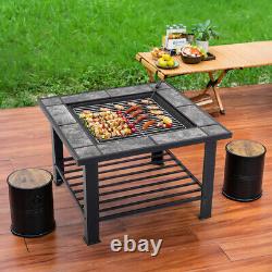 Outdoor Fire Pit BBQ Grill Garden Table Patio Heater Stove Burner Log Shelf UK