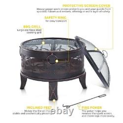 Outdoor Fire Pit and BBQ Bowl Round Garden Patio Extra Large Barbecue Grill Log
