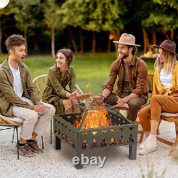 Outdoor Fire Pit with Screen Cover Poker, Log Burning Firebowl, Black