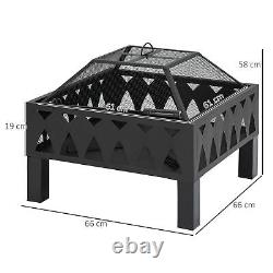 Outdoor Fire Pit with Screen Cover Poker, Log Burning Firebowl, Black