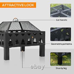 Outdoor Fire Pit with Screen Cover Poker, Log Burning Firebowl, Black