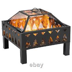 Outdoor Fire Pit with Screen Cover Poker, Log Burning Firebowl, Black