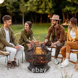 Outdoor Fire Pit with Screen Cover, Portable Wood Burning Firebowl