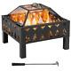 Outdoor Fire Pit With Screen And Poker, Backyard Wood Burner, Black