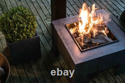 Outdoor Garden Fire Bowl Pit & Square Console Cement Grey