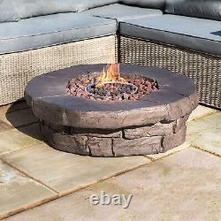 Outdoor Garden Low Gas Fire Pit Table Heater, Lava Rocks & Cover