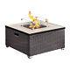 Outdoor Garden Rattan Gas Fire Pit Table With Screen, Rocks & Cover