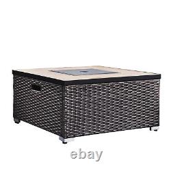 Outdoor Garden Rattan Gas Fire Pit Table with Screen, Rocks & Cover