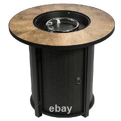 Outdoor Garden Round Gas Fire Pit Table Heater, Lava Rocks & Cover