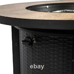 Outdoor Garden Round Gas Fire Pit Table Heater, Lava Rocks & Cover