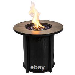 Outdoor Garden Round Gas Fire Pit Table Heater, Lava Rocks & Cover