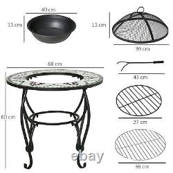 Outdoor Garden Table with Fire Pit, Grill Cooking Grate With Cover Fire Poker