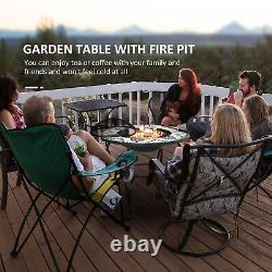 Outdoor Garden Table with Fire Pit, Grill Cooking Grate With Cover Fire Poker