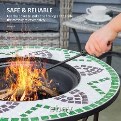 Outdoor Garden Table with Fire Pit, Grill Cooking Grate With Cover Fire Poker