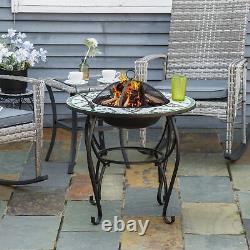 Outdoor Garden Table with Fire Pit, Grill Cooking Grate With Cover Fire Poker