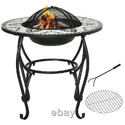 Outdoor Garden Table with Fire Pit, Grill Cooking Grate With Cover Fire Poker