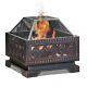 Outdoor Metal Firepit Square Table Patio Round Stove Fire Pit Log Burner Withpoker