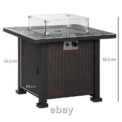 Outdoor Propane Gas Fire Pit Table Wind Screen & Glass Beads, Black Outsunny