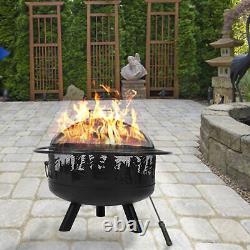Outdoor Round Fire Pit Metal Garden Stove Brazier For Barbecue, Heating/Cooling