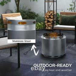 Outsunny 48.5cm Smokeless Wood Burning Firepit Stainless Steel Fire Pit, Silver