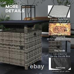 Outsunny 50,000 BTU Rattan Fire Pits for Garden, Propane Fire Pit Table, Grey