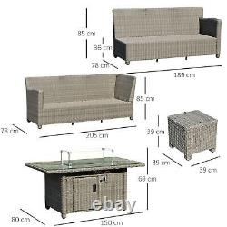 Outsunny 5 PCs Outdoor PE Rattan L-Shape Sofa Footstool Fire Pit Table Set