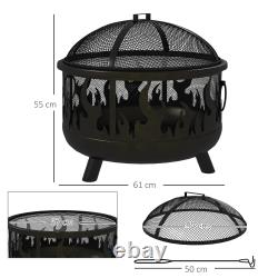 Outsunny 61.5cm 2-In-1 Outdoor Fire Pit & Firewood BBQ Garden Cooker Heater