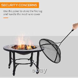Outsunny Firepit on Wheels Fire Bowl With Grill Spark Screen Cover Fire Poker