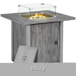 Outsunny Gas Fire Pit Table with 40,000 BTU Burner, Cover, Glass Screen, Grey