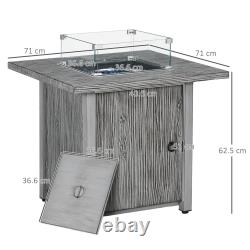 Outsunny Gas Fire Pit Table with 40,000 BTU Burner, Cover, Glass Screen, Grey