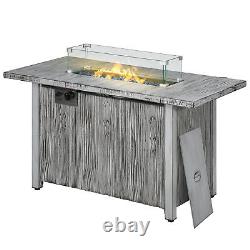 Outsunny Gas Fire Pit Table with 50,000 BTU Burner, Cover, Glass Screen, Grey