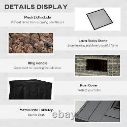 Outsunny Gas Fire Pit Table with Rain Cover, Mesh Lid & Lava Stone, 40,000 BTU