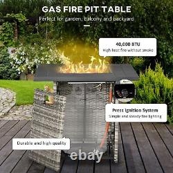 Outsunny Gas Fire Pit Table with Rain Cover, Mesh Lid & Lava Stone, 40,000 BTU