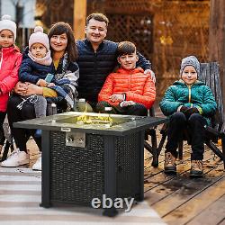 Outsunny Gas Fire Pit Table with Rain Cover, Windscreen & Glass Stone, 50,000 BTU