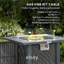 Outsunny Gas Fire Pit Table with Rain Cover, Windscreen & Glass Stone, 50,000 BTU