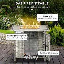 Outsunny Gas Fire Pit Table with Rain Cover, Windscreen & Lava Stone, 50,000 BTU