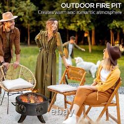 Outsunny Outdoor Fire Pit Firebowl with Screen Cover & Poker For Patio Backyard