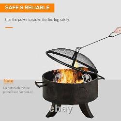 Outsunny Outdoor Fire Pit Firebowl with Screen Cover & Poker For Patio Backyard