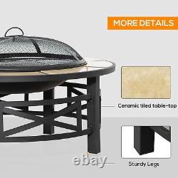 Outsunny Outdoor Fire Pit Firepit Bowl with Grill Spark Mesh and Fire Poker