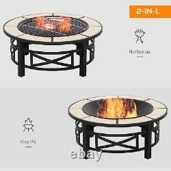 Outsunny Outdoor Fire Pit Firepit Bowl with Grill Spark Mesh and Fire Poker