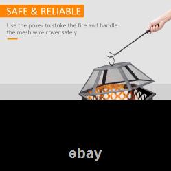 Outsunny Outdoor Fire Pit with Screen Cover, Portable Wood Burning Firebowl