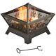 Outsunny Outdoor Fire Pit With Spark Screen Cover Poker For Camping Picnic