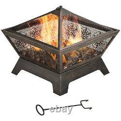 Outsunny Outdoor Fire Pit with Spark Screen Cover Poker for Camping Picnic