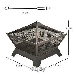 Outsunny Outdoor Fire Pit with Spark Screen Cover Poker for Camping Picnic