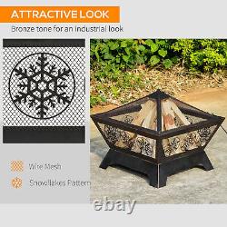 Outsunny Outdoor Fire Pit with Spark Screen Cover Poker for Camping Picnic