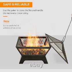 Outsunny Outdoor Fire Pit with Spark Screen Cover Poker for Camping Picnic