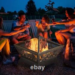 Outsunny Outdoor Fire Pit with Spark Screen Cover Poker for Camping Picnic