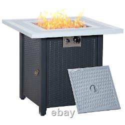 Outsunny Outdoor Propane Gas Fire Pit Table with Lid and Lava Rocks, Black