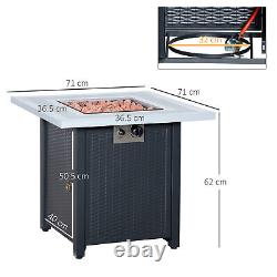 Outsunny Outdoor Propane Gas Fire Pit Table with Lid and Lava Rocks, Black