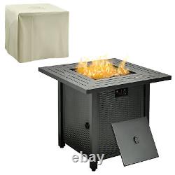 Outsunny Outdoor Propane Gas Fire Pit Table with Rain Cover, 40000 BTU, Black